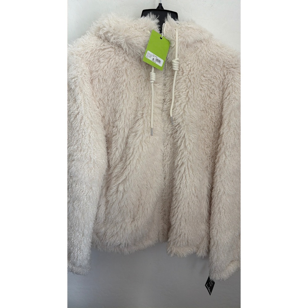 Sam Edelman Teddy Faux Shearling Hooded Cozy Jacket Ivory Bomber Womens Sz M NWT